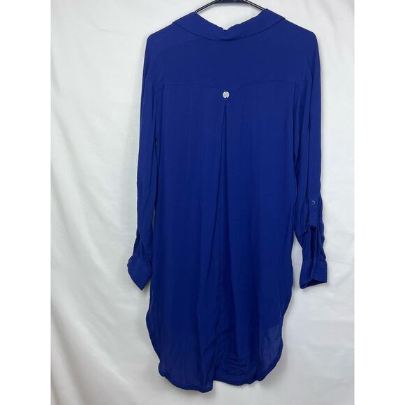 Prana Womens Small Blue Button Up Long Sleeve Gauzy Shirt Swimsuit Cover Up - Picture 5 of 7